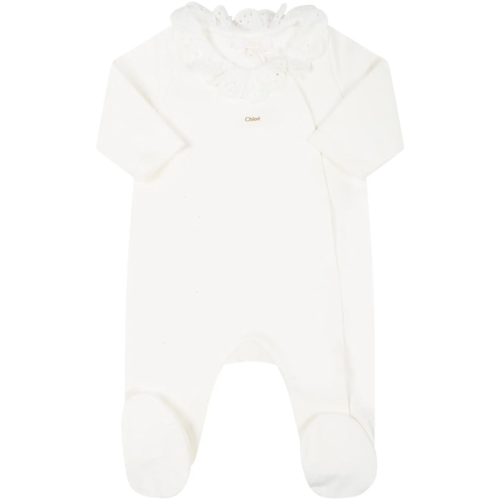 Chloe Logo White Ruffle Babygrow Footie 18 mo